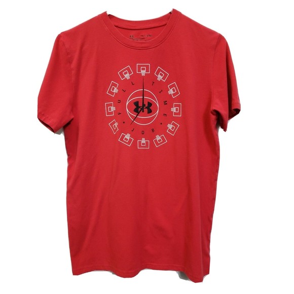 Under Armour Heat Gear Youth XL Loose “Full Time Job” Basketball Logo Red TShirt - Picture 1 of 6
